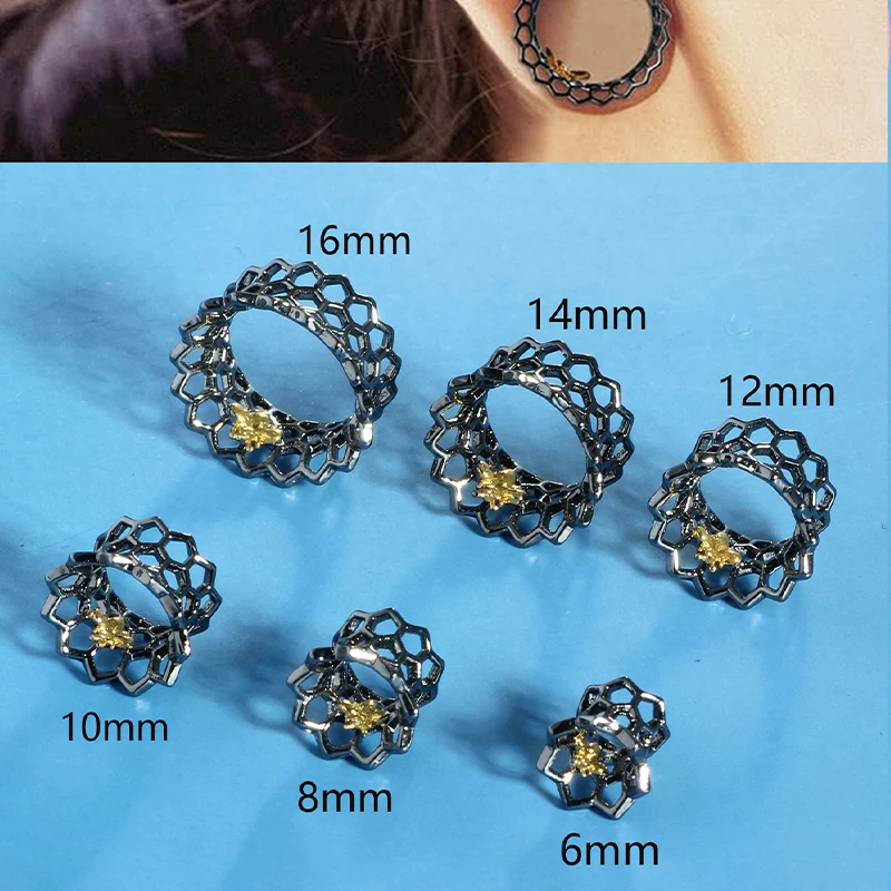 2pc 6mm-16mm Stainless Steel Ear Plugs Tunnels Gold Color Screwed Earrings Expander Earlet Gauges Body Piercings Jewelry