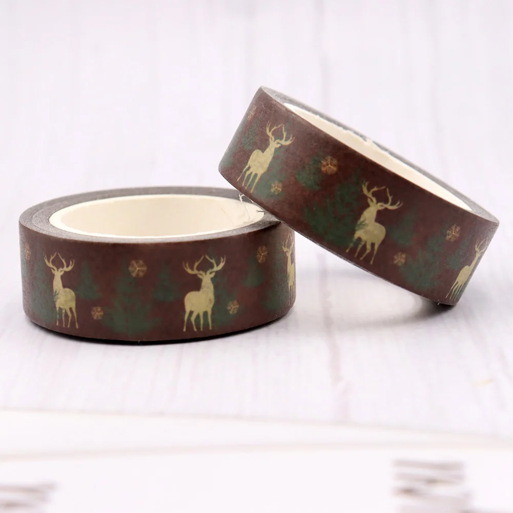 

2022 NEW 1PC 15mm*10m Christmas Elk Snow Trees Decorative Washi Tape Scrapbooking Masking Tape School Office Supply