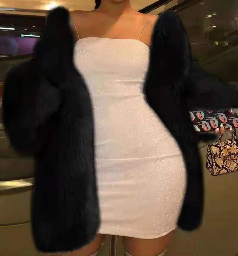 DressAutumn And Winter New Coat Imitation Fox Fur Round Neck Mid-Length Long-Sleeved Black Women'S Jacket