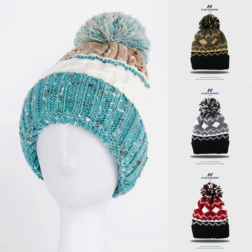 2024 Skifahren Kaschmir Frau Wintermütze Herbst Mützen mit Bommel warme Wolle Skullies Mode Acryl Mützen Wintermütze