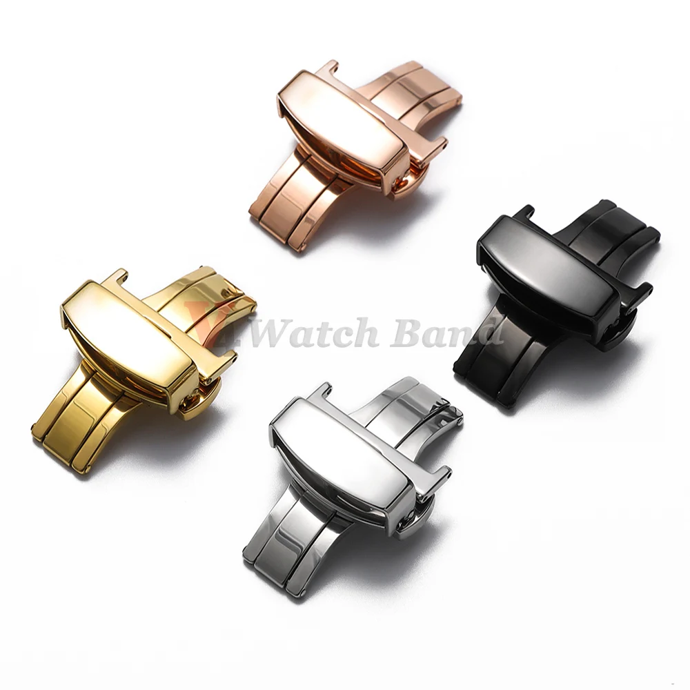 Sleek Stainless Steel Butterfly Buckle Watch Clasp Strap