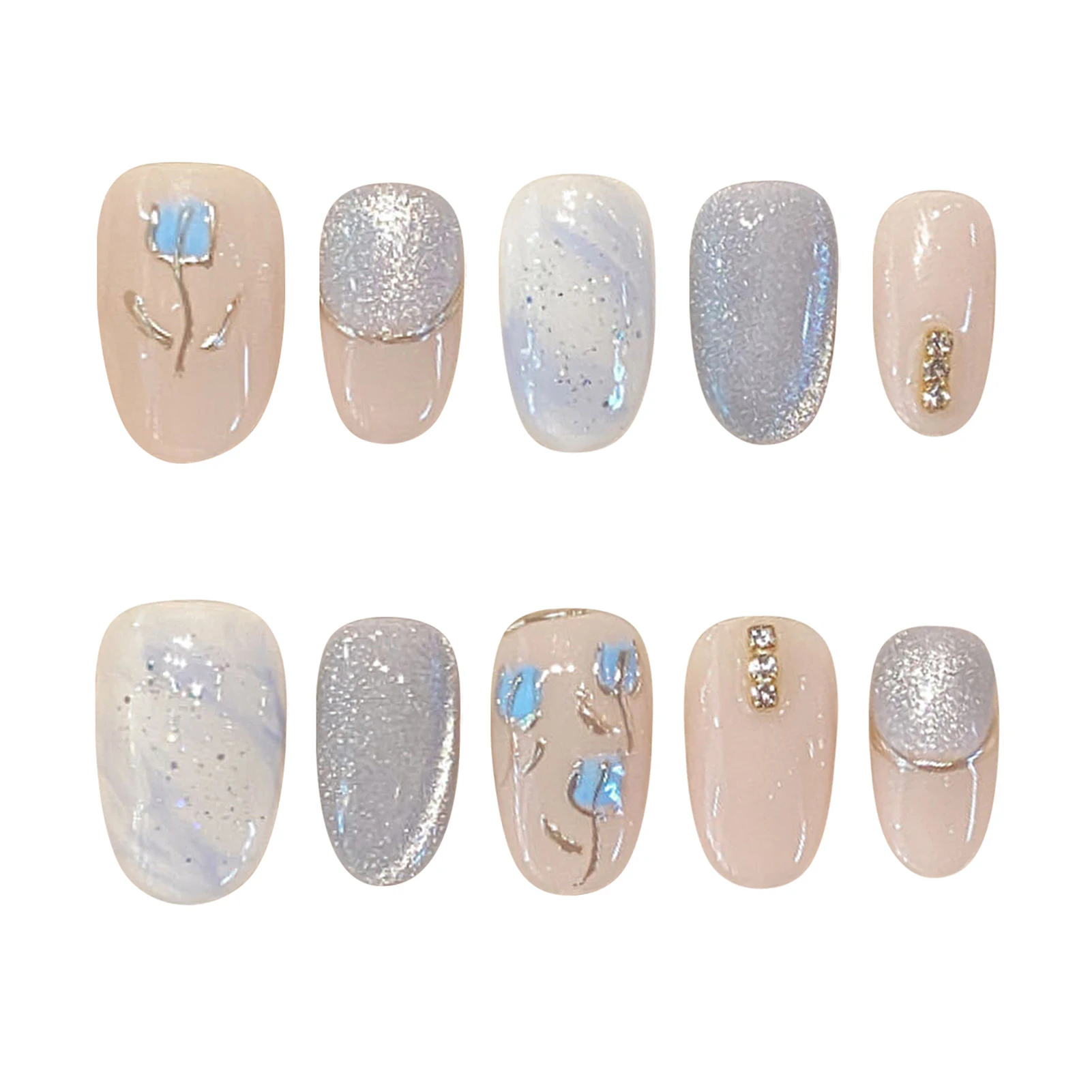 

Almond Fake Nails with Flower Charming Comfortable to Wear Manicure Nails for Hot Girl Dress Matching