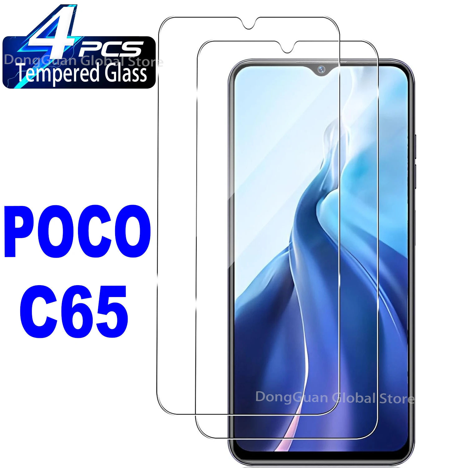 For Xiaomi Poco C65 Glass Protector Xiaomi Poco C50 C51 C55 C65 Screen  Protector Full Glue Tempered Glass Protective Phone Film