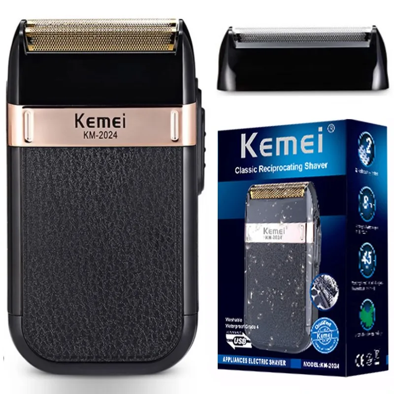 

Kemei 2024 Powerful Rechargeable Shaver for Men Electric Beard Shaving Machine Bald Head Razor With Extra Mesh Hairdress Haircut