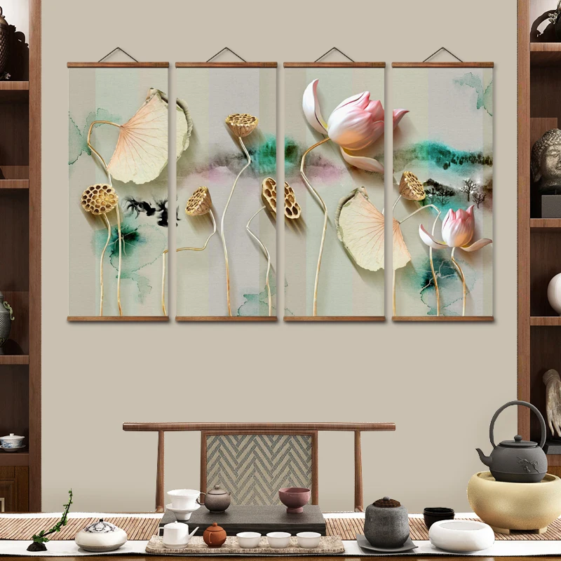 

Декоративные настенные постеры в китайском стиле MT0062, художественные плакаты на холсте, картины с прорезями из массива дерева