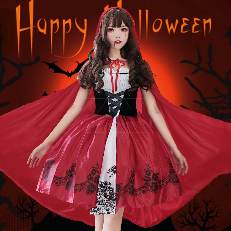 

Halloween Cosplay costume adult role-playing stage performance witch Claret princess skirt shawl cloak