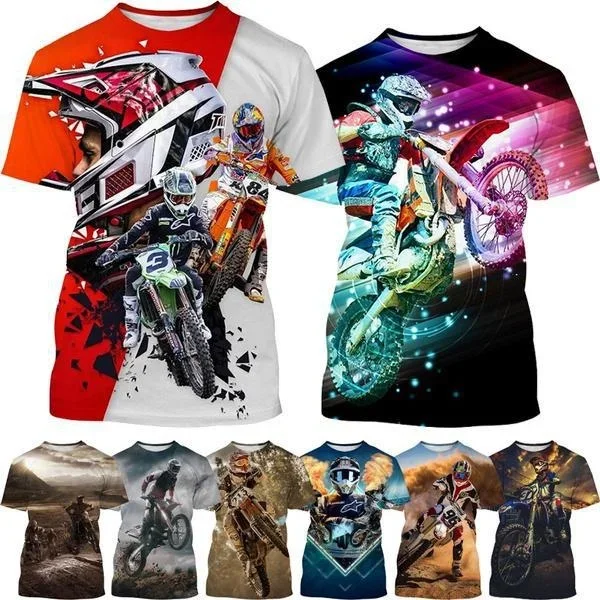 

2023 New Cool Motocross 3D Painted Short-sleeved T Shirt for Men's Extreme Sports Motorcycle Hip-hop Streetwear Y2k Clothing