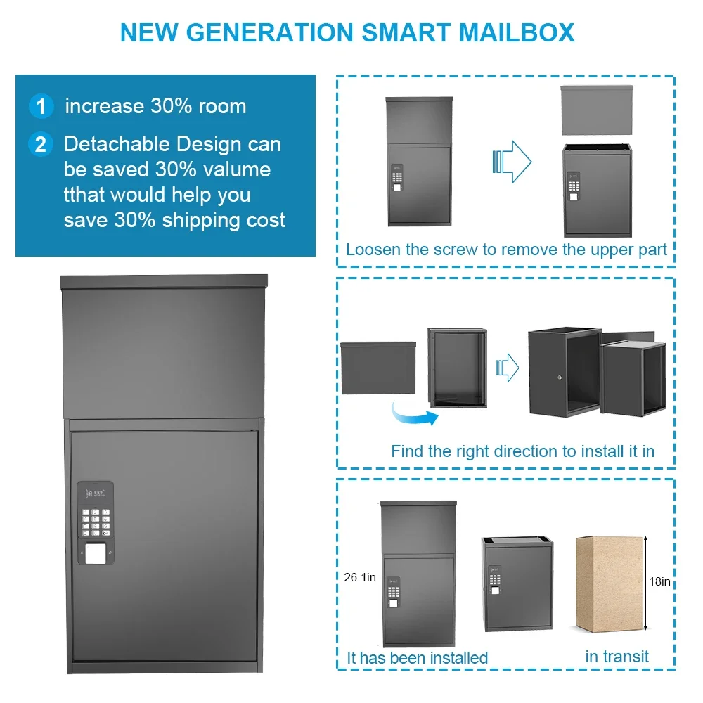 Outdoor Waterproof Drop Box Anti Theft Wall Mount Detachable Metal Parcel Box Bluetooth Smart Lock Mailbox Courier Cabinet