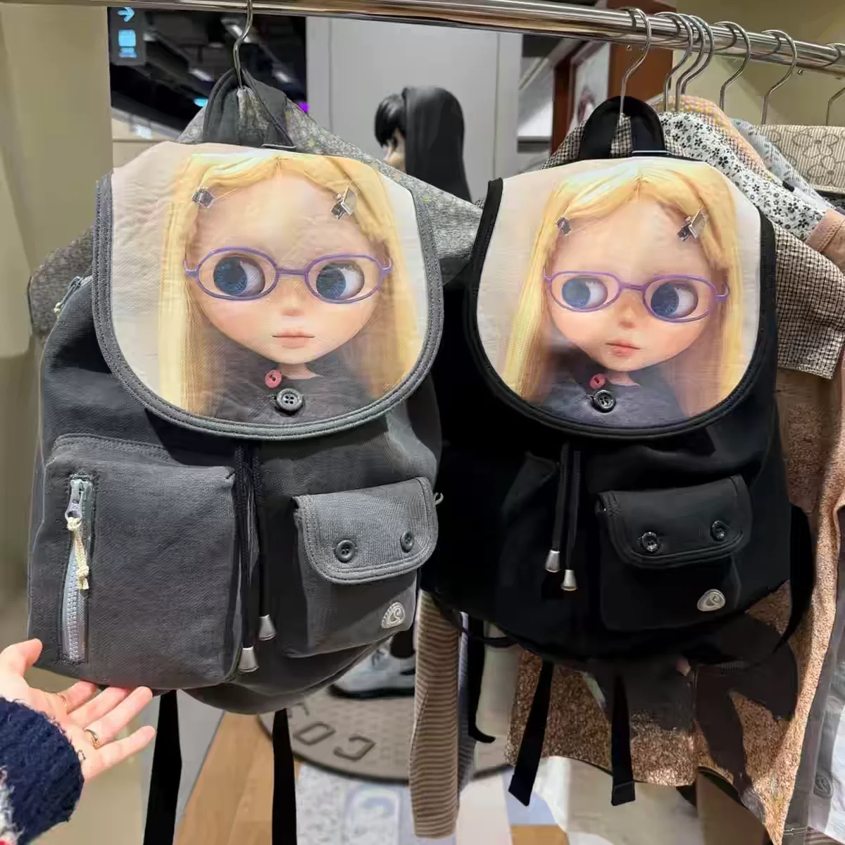 Coyseio Spring New Cute Digital Cartoon Doll Backpack Flip Cover Backpack 1