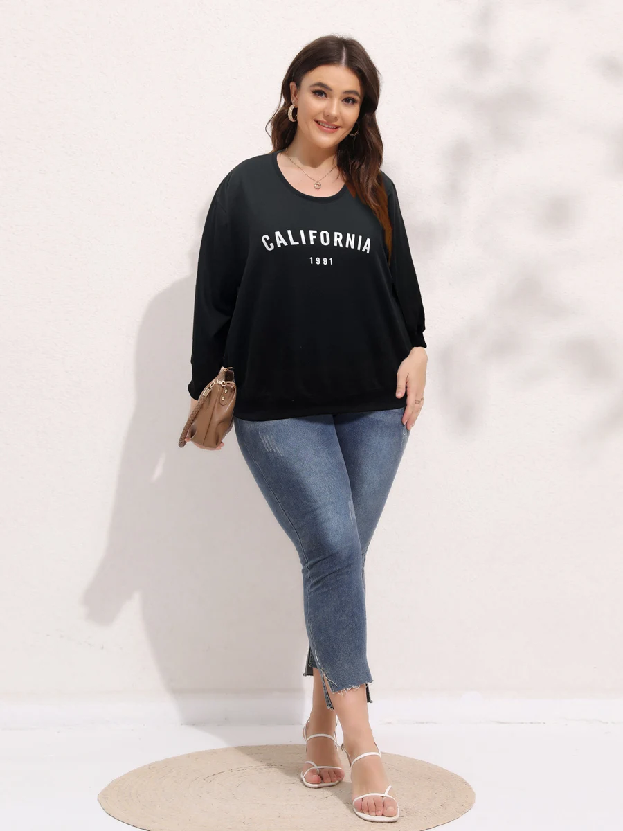 Finjani Plus Size Black Long sleeved T-shirt Women's Autumn Comfortable Round Neck Basecoat Loose Large Fat mm Top