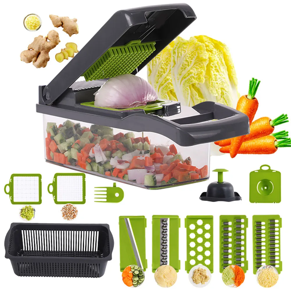 Multifunctional Vegetable Chopper | 12-in-1 Vegetables Cutter and Slicer,  Onion Dicer | Dishwasher-Safe Mandoline Slicer, Veggie Chopper with