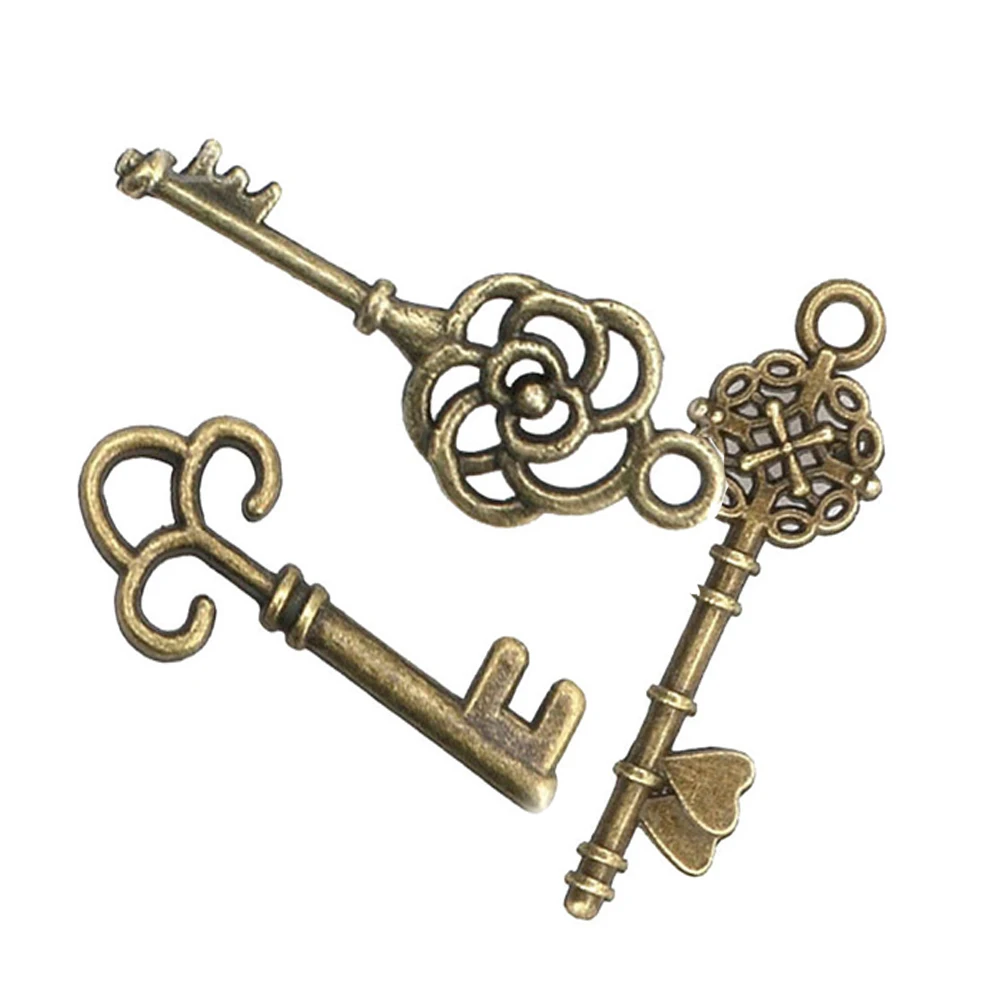 13pcs Vintage Antique Old Brass Skeleton Alloy Keys Lot Cabinet Barrel Lock Hand Sanitzer Holder Key Chain Home Decor 6
