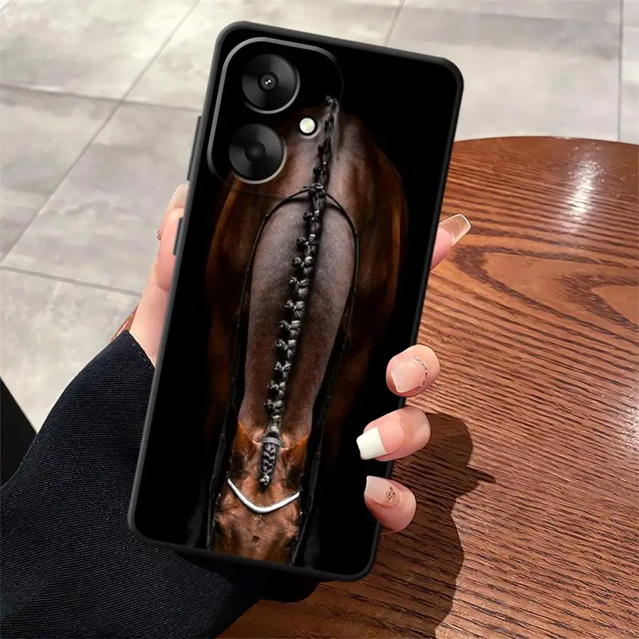 Black Soft Phone Cover with Horse Animal Design
