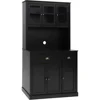 Kitchen Pantry Cabinet Microwave Stand 71" Freestanding Kitchen Storage Adjustable Shelves Pantry Furniture Glass Doors 1