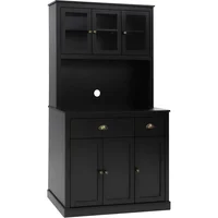 Kitchen Pantry Cabinet Microwave Stand 71" Freestanding Kitchen Storage Adjustable Shelves Pantry Furniture Glass Doors 1