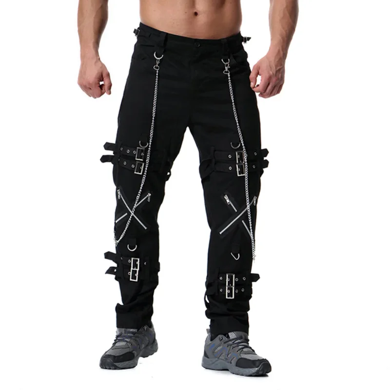 Men's Punk Style Hip Hop Pants with Chains