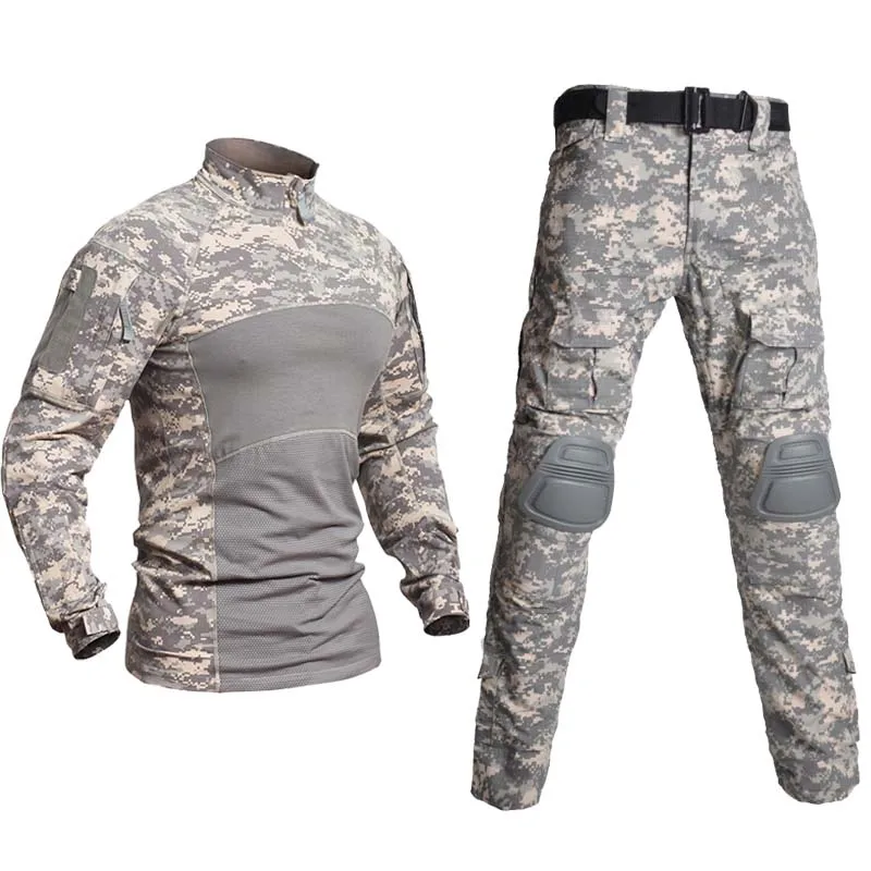 

Tactical Uniforms Army Shirts Rip-stop Camo Pants +pads Military Men Clothing Airsoft Paintball Combat Suits Hunting Clothes