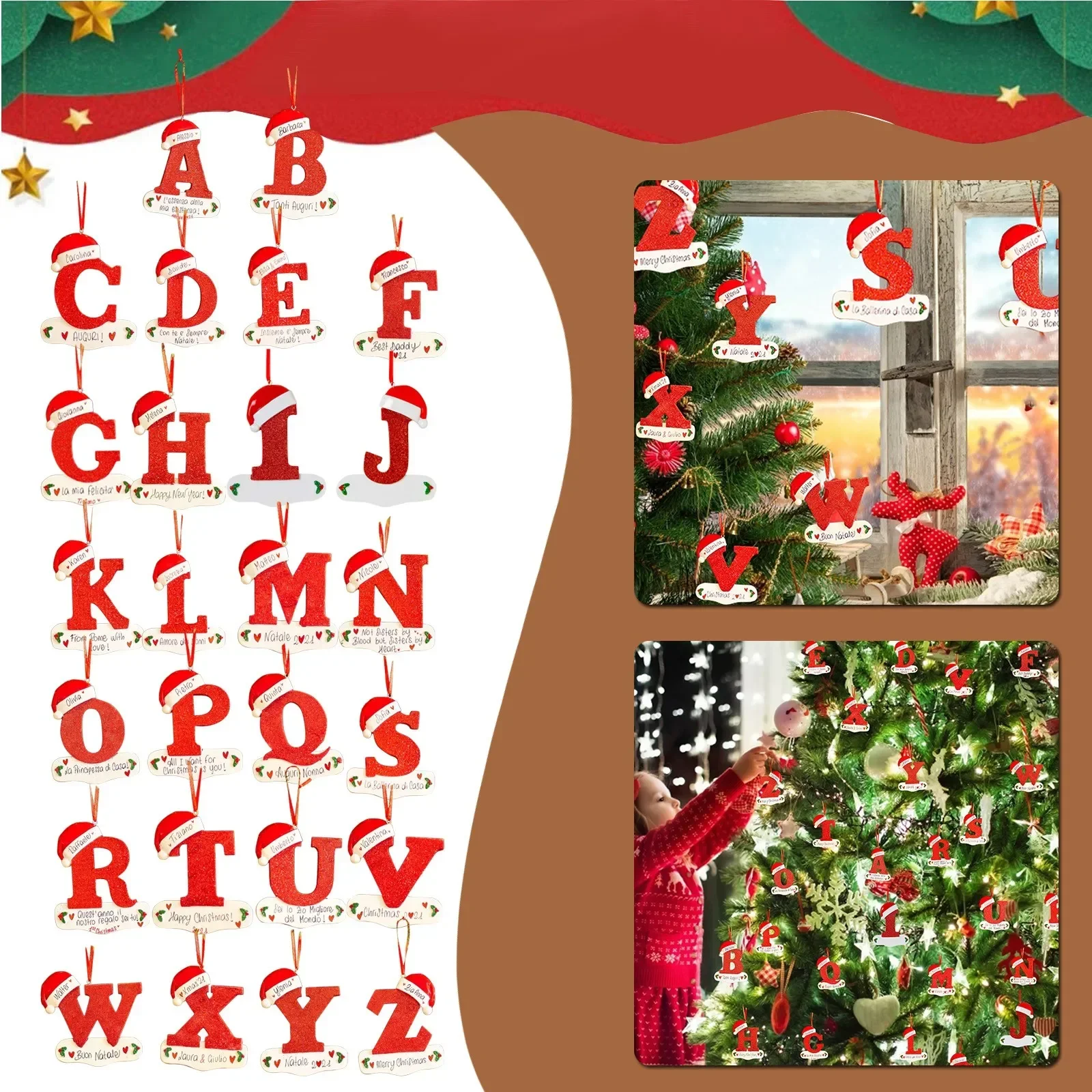 Christmas Tree Decoration Letter Pendant 26 Letters,Home Holiday acrylic DIY Pendant Xmas New Year Decor Ornament,christmas decorations