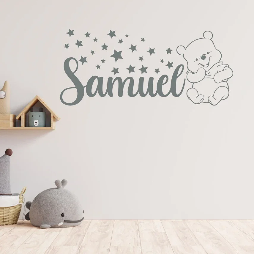 

Personalized Name Wall Sticker Custom Name Vinyl Decal Winnie The Pooh Baby Cartoon Wall Decal for Kids Bedroom Decor Mural A544
