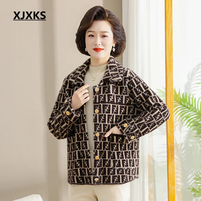 

XJXKS Fashion Lapel Single-breasted Women's Jacket 2022 Autumn And Winter New Loose Oversize Knitted Tweed Coat