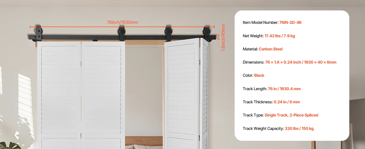 SucceBuy Bi Folding Sliding Barn Door Hardware Track Kit Top Mount Track Kit Slide Smoothly & Quietly Easy to Install for Closet