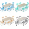 Rectangle Kids Table with 6 Chairs Set, Height Adjustable Toddler Multi Activity Table Set, Arts&Crafts Desk for Girls, 2-10 old 1