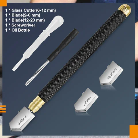 Diamond Glass Cutter Professional Glass Bottle Tile Mirror Cutting Tools Oil Feed Diamond Cutter For 2-20mm Thick 5PCS/SET