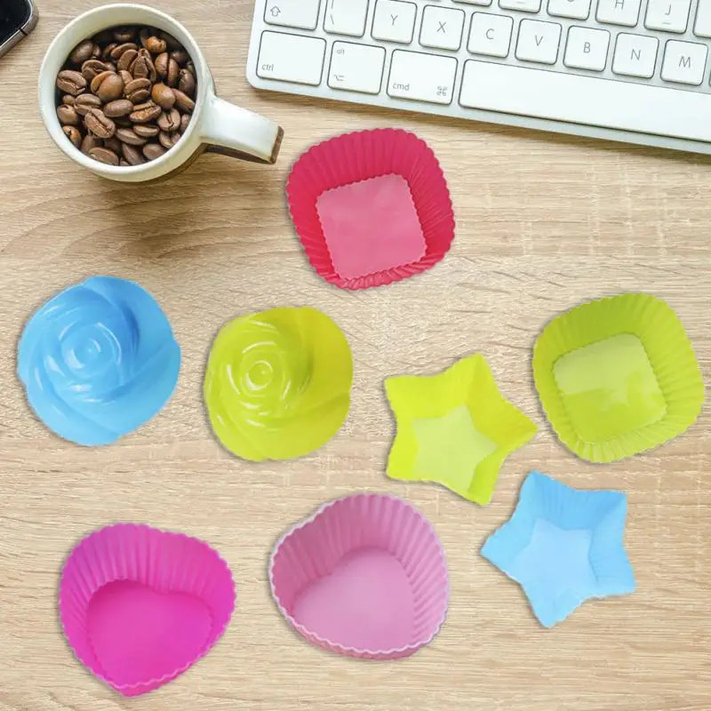 Cupcake Paper Cups Silicone Muffin Cup Love Square Rose Star Shape Cake