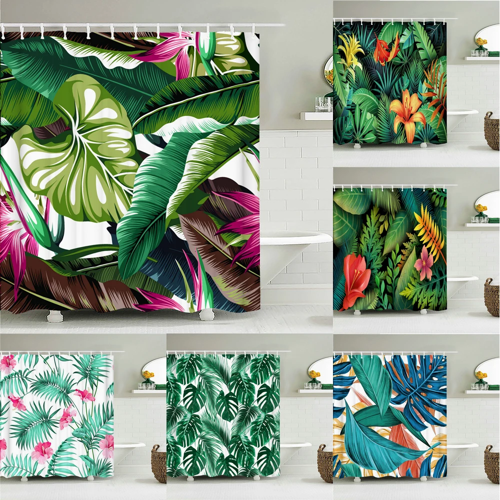 

Tropical Plant Leaves Bath Curtain Waterproof Fabric Shower Curtains Colorful leaf Pattern Bathtub Screen for Bathroom Decor