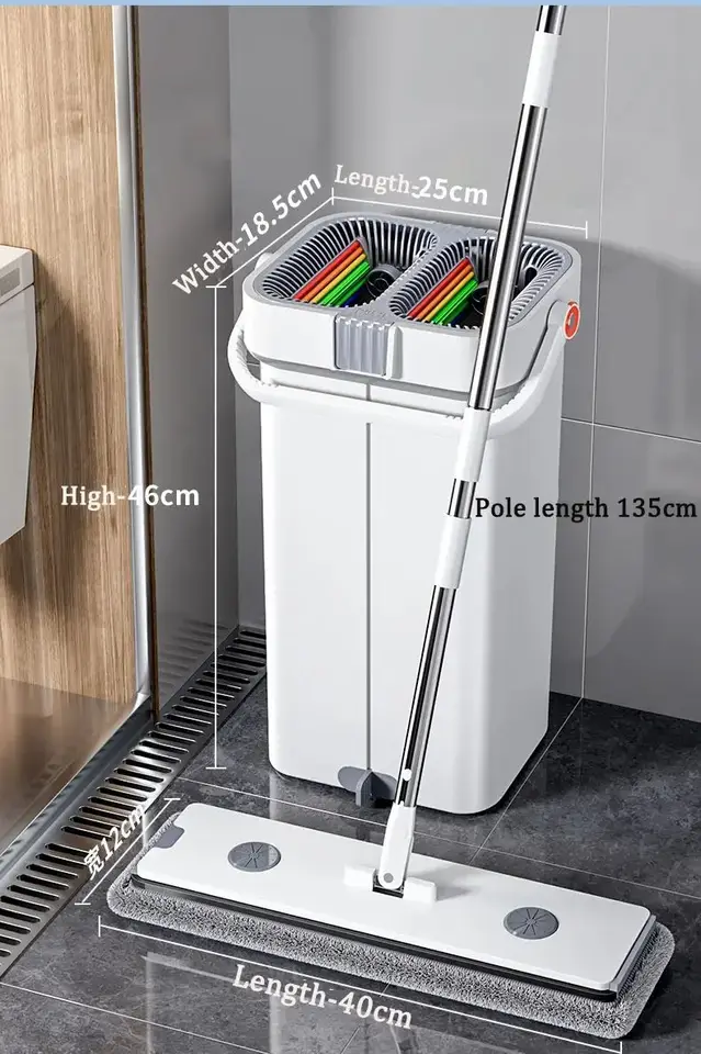 Joybos Mop Con Secchio E Spremitura, Mano Libera Pavimento Piatto Mop E Secchio Multifunzione Microfibra Mop Pulizia Del Pavimento Con Secchio