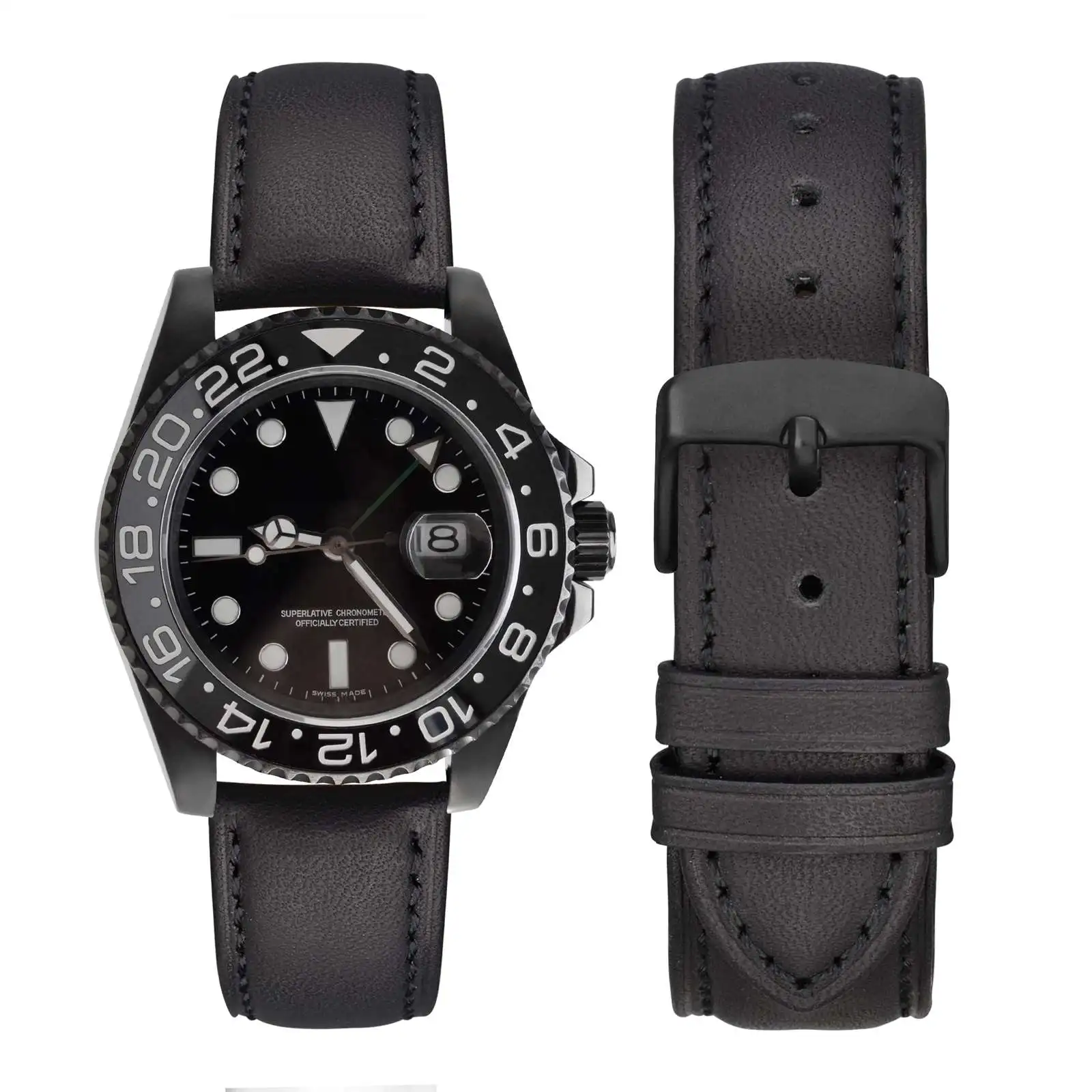 WOCCI Genuine Leather Watch Straps 16mm 18mm 19mm 20mm 21mm 22mm 23mm 24mm Replacement Bracelet Smart WatchBand Black Buckle