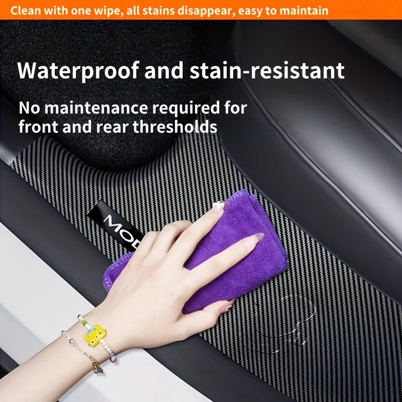 For Tesla Model 3 Front and Rear Row Inner Door Sill Strip Protection Accessories Waterproof Stain-Resistant Carbon Fiber