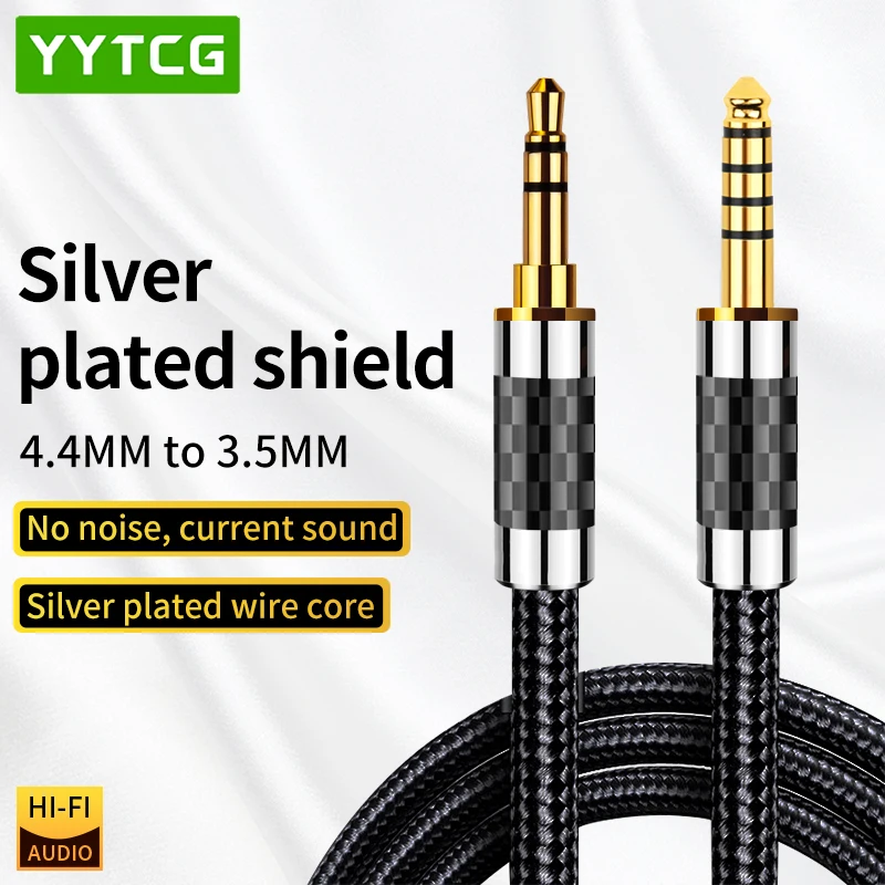 YYTCG Hifi 4.4mm to 3.5mm Audio cable silver plated 4.4mm Balance to 3.5 mm aux jack Balanced Audio Adapter Cable Male to Male