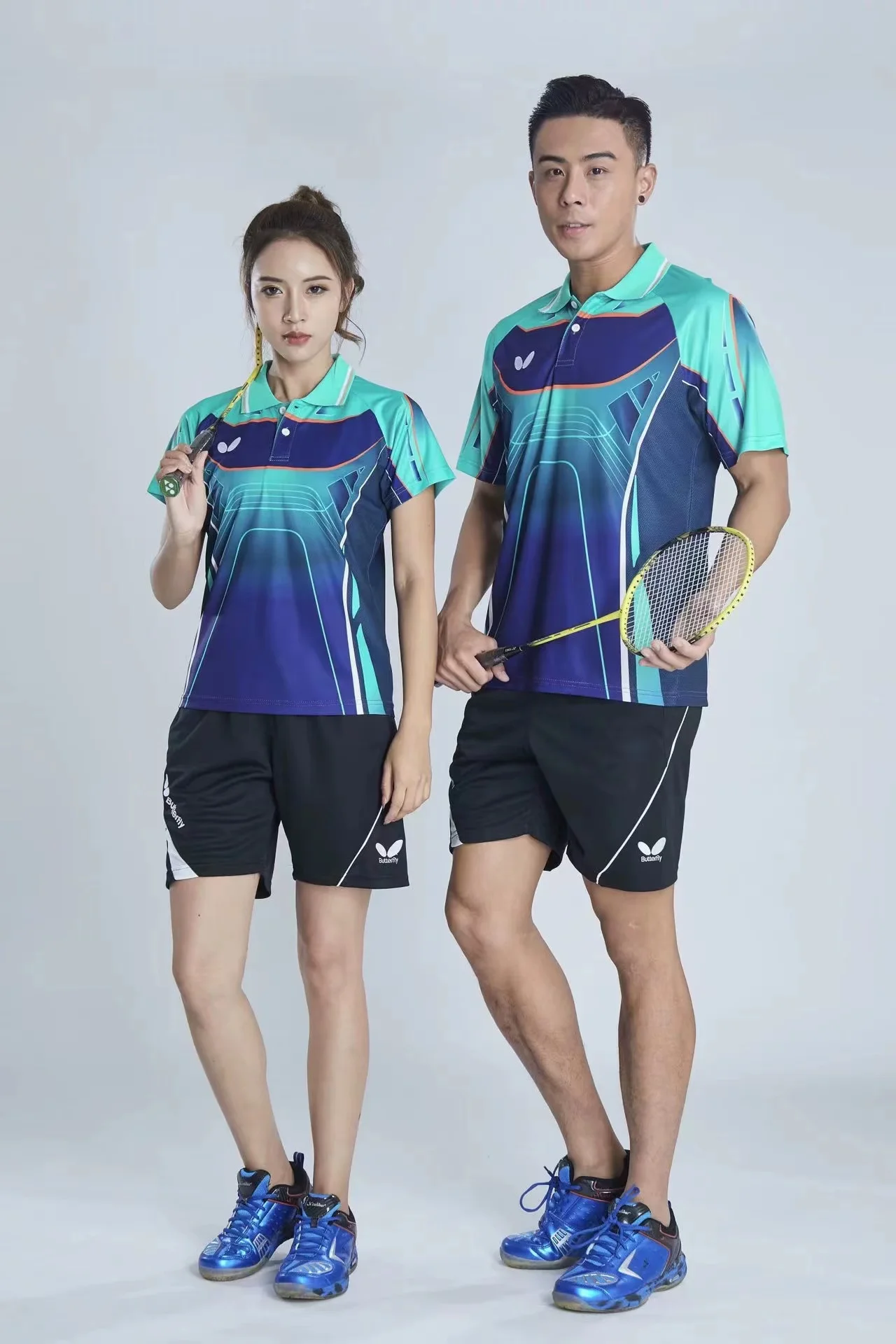 Custom butterfly men's and women's table tennis T-shirt shorts quick drying breathable lapel badminton training clothes