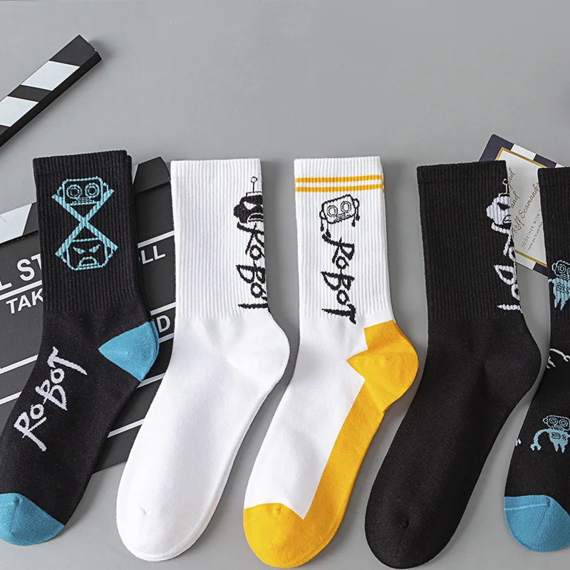 

Peonfly 1pair Men Socks Color Matching Kawaii Letter Printing Simplicity Personality Hip Hop Style Mid Soft Casual