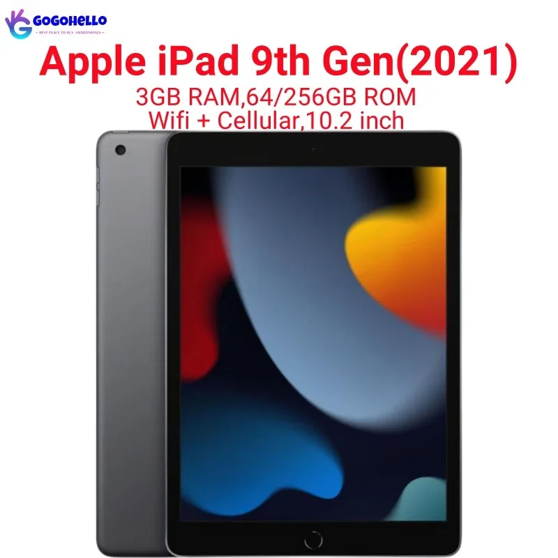 

Original Apple iPad 2021 Unlocked iPad 9th Gen Wifi+Cellular 64/256GB 10.2'' A14 Bionic Retina IPS LCD iPadOS 15 95% New Tablet
