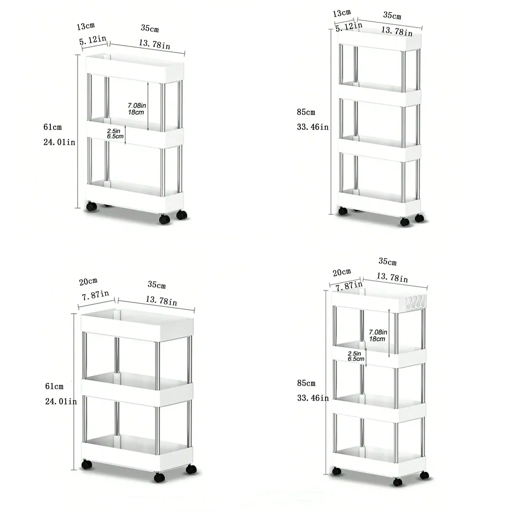 3/4 Tier Movable Gap Storage Rack Rolling Utility Cart Storage Shelf Kitchen Bathroom Slim Slide Organizer Shelf Livingroom 6