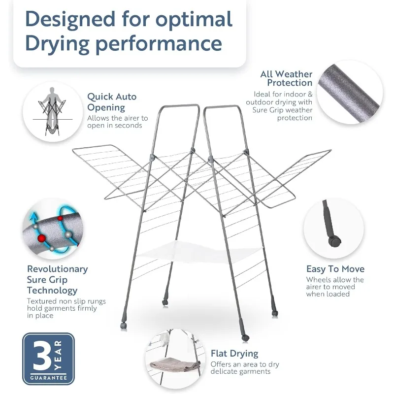 Homecare Premium SureGrip Multidryer Indoor and Outdoor Clothes Drying Rack, Lightly Textured Non Slip Rungs, 82 Ft. of Drying 2
