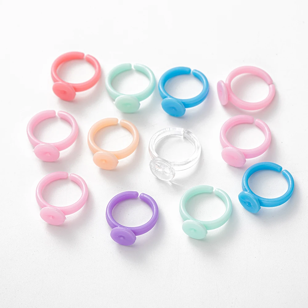 100pcs 14mm Plastic Rings Cabochon Base Blank for DIY Jewellery Making  Supplies Kid Girl Craft Material Accessories Findings