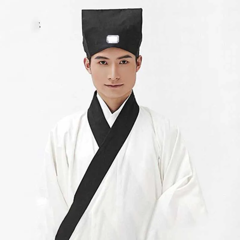 Фото Шапка Hanfu для мужчин, Китайская традиционная Учительская древняя Учительская черная шапка, головной убор, мужское винтажное полотенце Конфуцианская, шляпа для косплея для детей №2