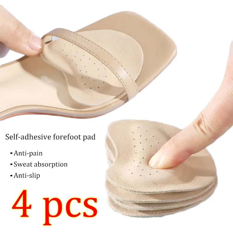 Shoe Insoles 4pcs Sandals Anti-slip Stickers Leather Forefoot Pad Women High Heels Pain Relief Insert Insoles Toe Cushion Foot Care Shoes Pad