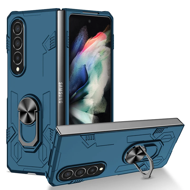 

Anti Impact Phone Cover for Galaxy Z Fold 3 Case with Ring Holder Kickstand for Fold 4 5 Shockproof No Fingerprint Hard Shell