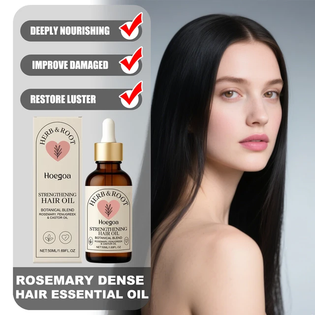 HOEGOA 50 ml ätherisches Rosmarinöl für dichtes Haar, tief nährt die Haarsträhne, verbessert beschädigte Wiederherstellung gesunder Glanz, fördert Follikel