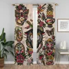 New School Tattoo Shades Curtains for Living Room Curtain for Room 2 Panel Home Interior Curtains Halloween Decoration Partition 3