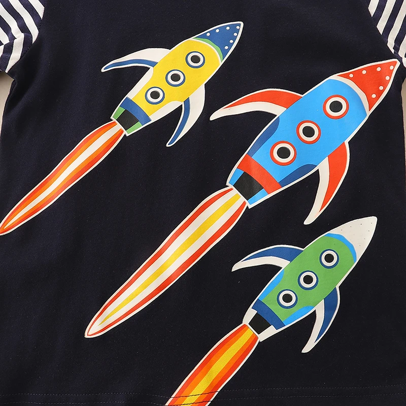 Luminous Children's Clothing 2025 Autum Rocket Long Sleeves Striped T-shirt Cotton Tops Baby Boys Kids Clothes