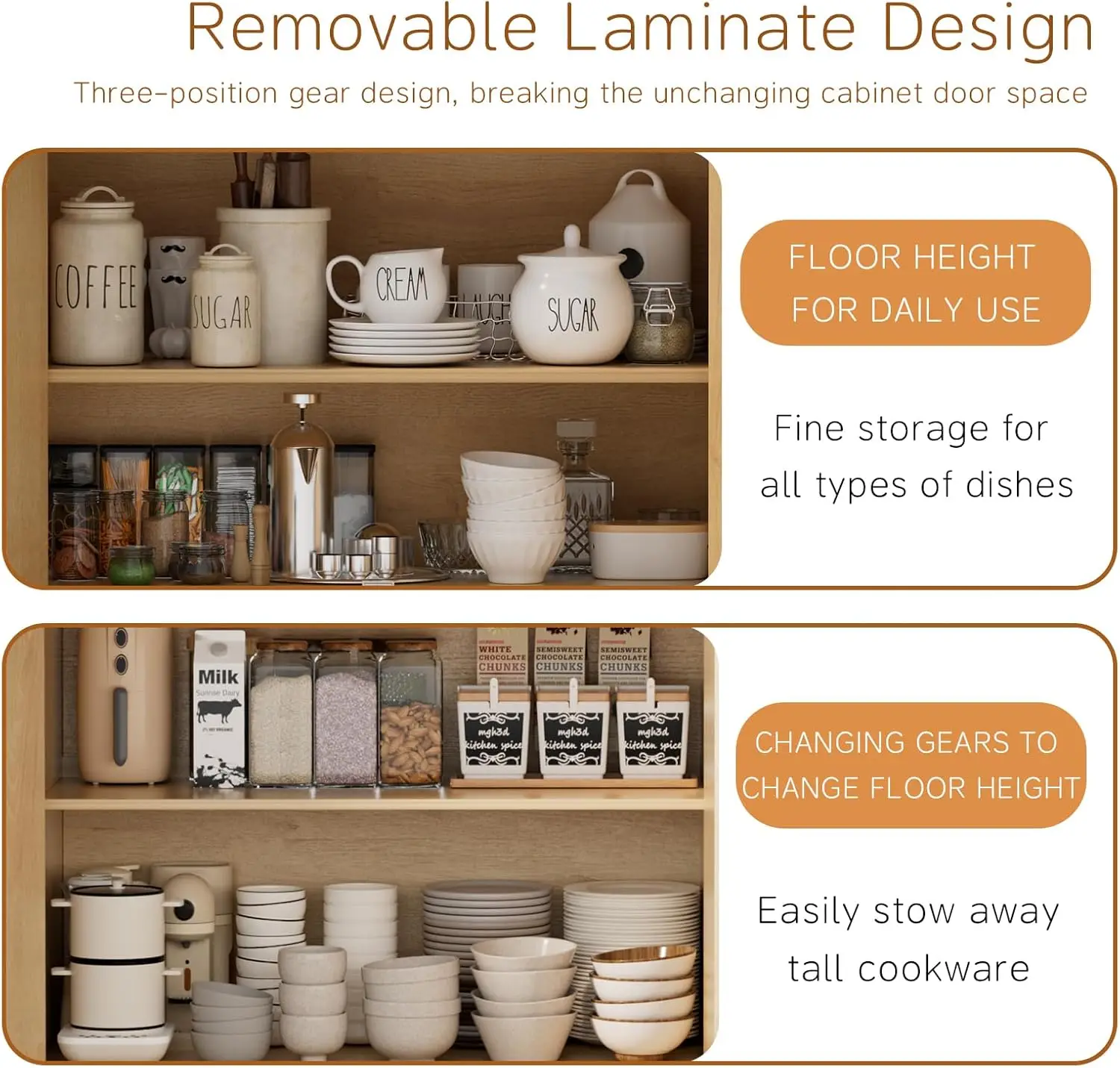 خزانة بوفيه جانبية مع أبواب وأرفف قابلة للتعديل، و...