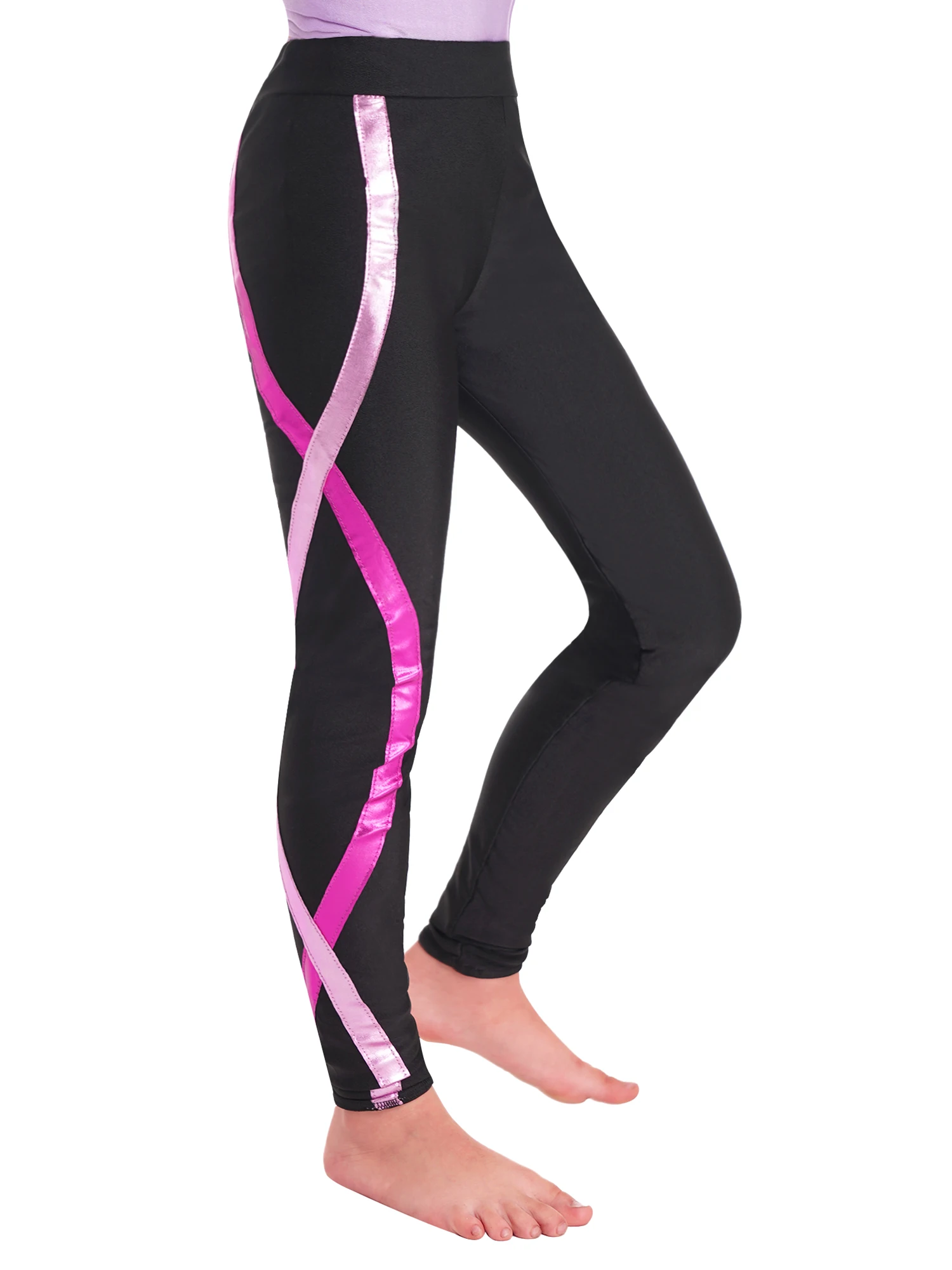 

Colorful Striped Print Stretchy Figure Skating Dance Costume for Kids Girls Elastic Waistband Casual Sport Long Pants Dancewear