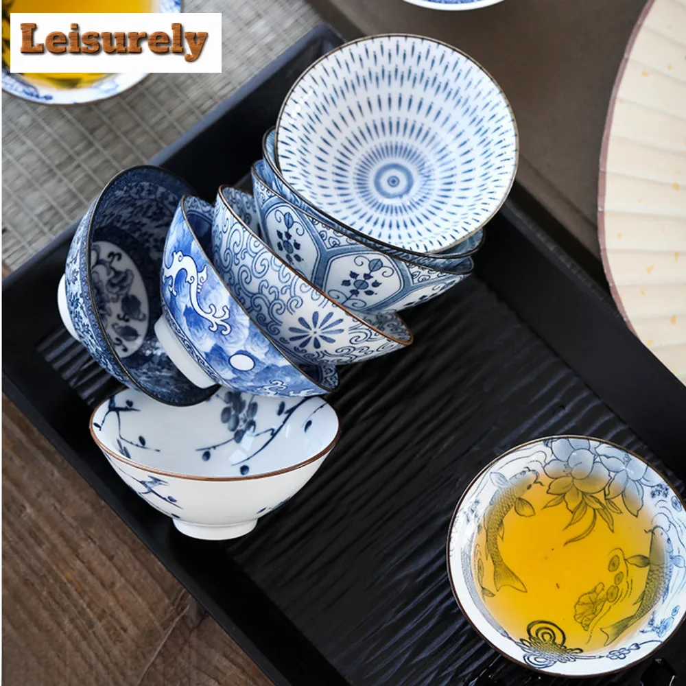 70ml Exquisite Blue and White Porcelain Tea Cups Hand-painted Master Cup Bamboo Hat Tea Bowl Guest Tasting Mugs Tea Accessories