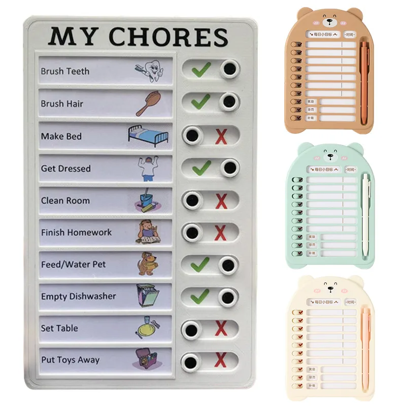 Tabla de tareas reutilizable para niños, tabla de planificación portátil, lista de verificación de notas, tabla de recordatorio de horario de tareas diarias de plástico desmontable