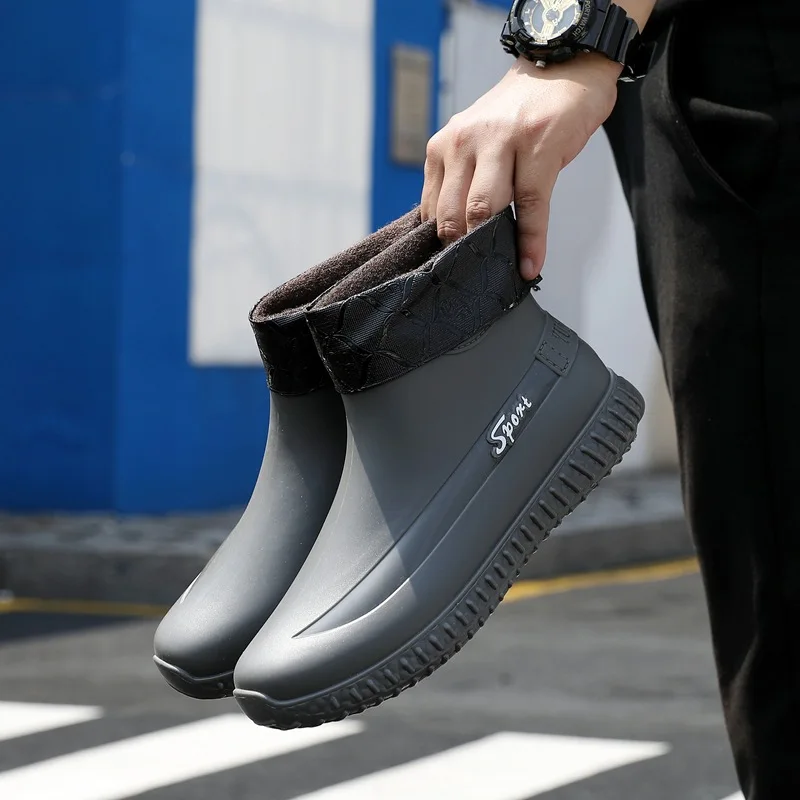 RainBootsMenLaceRubberSoleGaloshesFishingBootsShortGumboots